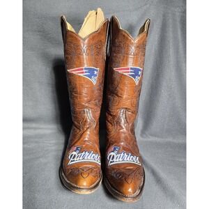 New England Patriots Women's Flyover Pull-Up Cowboy‎ Boots Brown NFL Size 7.5